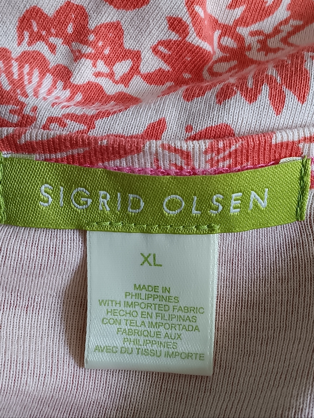 Sigrid Olsen Pink Cream Floral Sequin V Neck Cotton Boho Peplum Blouse XL - Picture 5 of 6